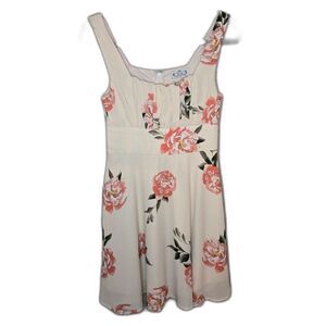 Trixxi Junior's Cream and Pink Fit and Flare Floral Mini Dress Size 3